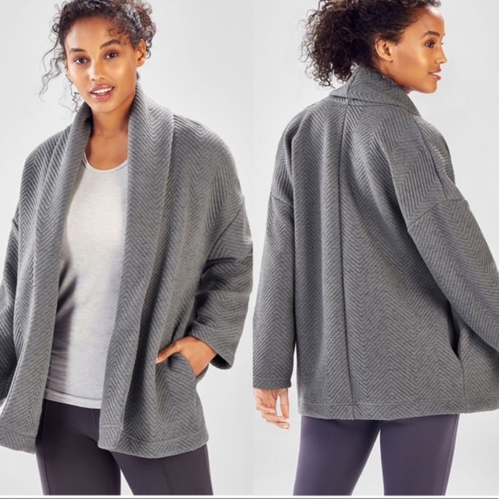 Fabletics Sz XL Gray Quilted Cardigan